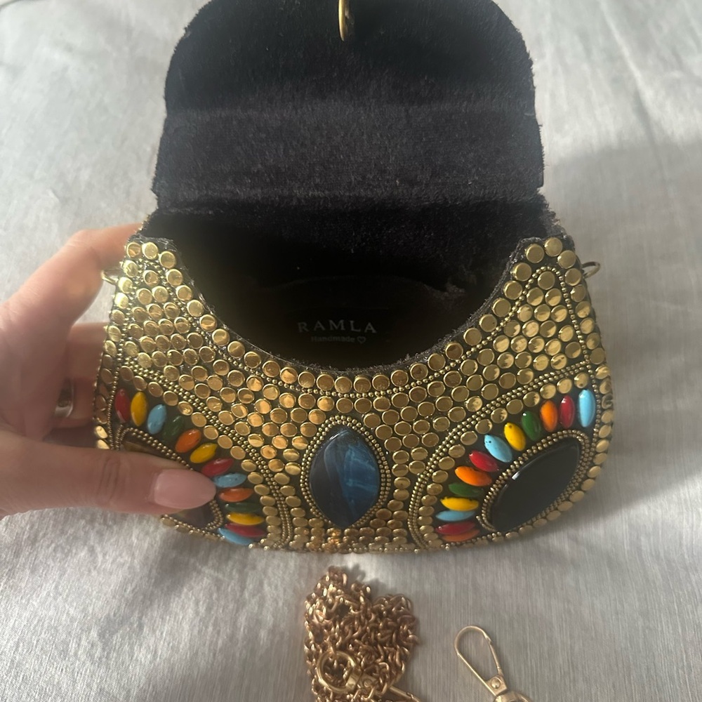 Ramla Beaded Clutch with Gold Accents - Picture 2 of 3